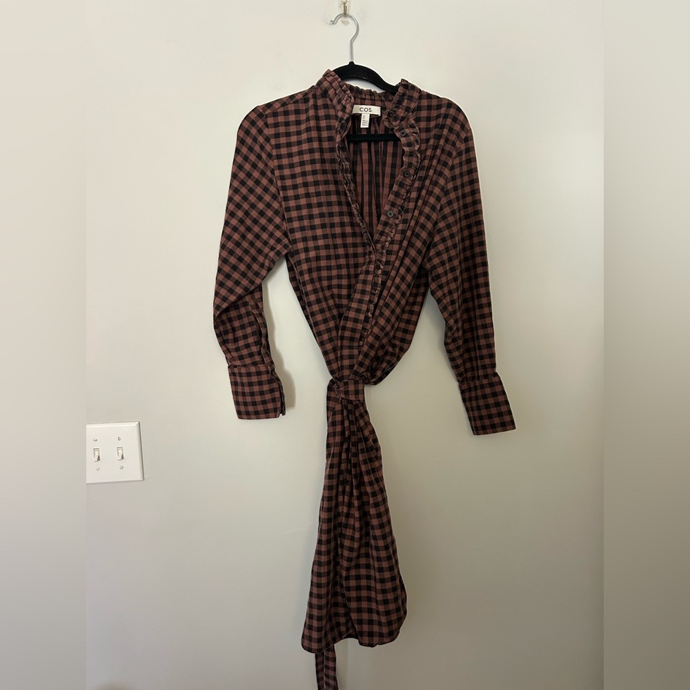 COS Black and Brown Checkered Midi Dress